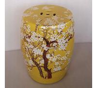 MTSYXYM Tabouret de Jardin en céramique - Tabouret Tambour en céramique Peint à la Main, Motif Floral et Oiseau, avec Assise et Support pour Plantes, la Salle de Bain ou la terrasse.(Giallo)