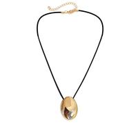 Mtucegi Collier avec pendentif ovale en métal pour femme, longueur réglable, cordon en cuir PU, bijou tendance pour festival et rassemblement décontracté, Silver, Cuir, Pierre de soleil