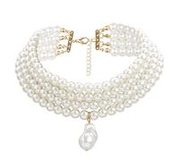 Mtucegi Collier ras du cou multicouche avec fausses perles, bijoux de fête, collier élégant pour femmes et filles, colliers multicouches pour femmes, taille unique, Comme décrit, Comme décrit.