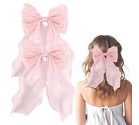 mtuihfo Lot de 2 grandes pinces à cheveux avec nœud pour cheveux pour femmes et filles (blanc cassé, bleu, violet) (rose + rose)