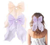 mtuihfo Lot de 2 grandes pinces à cheveux avec nœud pour cheveux pour femmes et filles (blanc cassé, bleu, violet) (blanc cassé + violet)