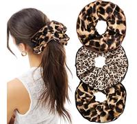 Mtuihfo Lot de 3 chouchous surdimensionnés en satin élastique pour cheveux épais et bouclés pour femmes et filles avec imprimé animal