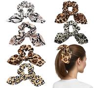 Mtuihfo Lot de 6 chouchous à cheveux à imprimé léopard, élastiques à cheveux en soie avec grand nœud en satin pour cheveux pour femmes et filles, cadeaux à imprimé animal (imprimé léopard-A)