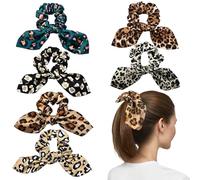 Mtuihfo Lot de 6 chouchous à cheveux à imprimé léopard, élastiques à cheveux en soie avec grand nœud en satin, chouchous pour femmes et filles, imprimé animal