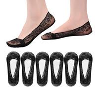 mtuihfo Lot de 6 paires de chaussettes invisibles pour femme, antidérapantes, respirantes, légères, en dentelle, pour mocassins, chaussures à talons hauts, Noir , Taille unique