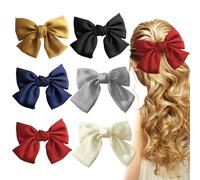 Mtuihfo Lot de 6 pinces à cheveux avec nœud en satin soyeux pour femme, couleurs neutres, jolis clips pour filles, accessoires cadeaux