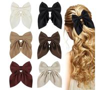 Mtuihfo Lot de 6 pinces à cheveux en satin soyeux pour filles - Couleurs neutres - Joli nœud pour femme - Accessoires cadeaux