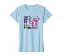 MTV Beach and Palm Tree Logo T-Shirt, Femme, Bleu Céleste, XXL