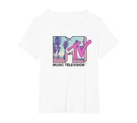 MTV Beach and Palm Tree Logo T-Shirt, Femme Grandes Tailles, Blanc, 2X