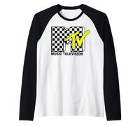 MTV Classic Checkerboard and Neon Yellow Logo Manche Raglan