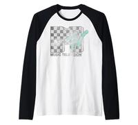 MTV Distressed Checkerboard and Tea Logo Retro Manche Raglan