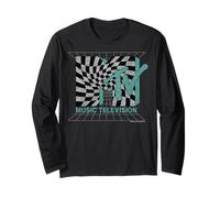 MTV Distressed Grid and Warped Checkerboard Logo Manche Longue