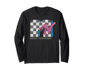 MTV Distressed Vintage Checkerboard Logo Music Television Manche Longue