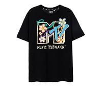 MTV Flowers T-Shirt Noir pour Femme | Logo Classique et Design Floral | T-Shirt à Manches Courtes pour Les mélomane