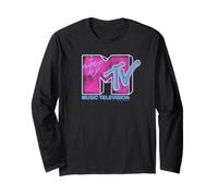 MTV I Want My MTV Pink and Blue Neon 80s Aesthetic Manche Longue