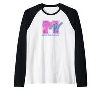 MTV I Want My MTV Pink and Blue Neon 80s Aesthetic Manche Raglan