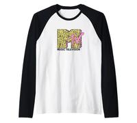 MTV Logo Cheetah Print with Pink Accents Retro TV Manche Raglan