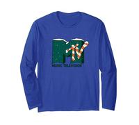 MTV Logo Holiday Candy Cane Manche Longue, Unisexe pour Adultes, Bleu Royal, XL