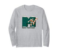 MTV Logo Holiday Candy Cane Manche Longue, Unisexe pour Adultes, Gris Chiné, L