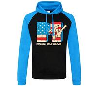 MTV Officiellement sous Licence Distressed USA-Flag Baseball Sweat À Capuche (Noir - Bleu), L