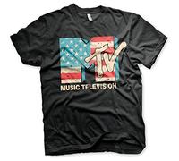 MTV Officiellement sous Licence Distressed USA-Flag Hommes T-Shirt (Noir), S