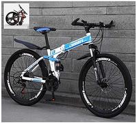 MU 24 Pouces Vtt Pliant, Haute Teneur En Carbone Cadre En Acier Double Absorption Des Chocs 21/24/27/30 À Vitesse Variable, Tout-Terrain Rapide Pliable Adulte Montagne Hors Route de Vélos,Bleu,27 Vit