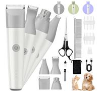 Muaket 4 en 1 Tondeuse pour Chien Set, Tondeuse Faible Bruit pour Chien, Fondeuse Toilettage pour Animaux Sans Fil, Tondeuse Chat Rasoir pour Chiens avec 4 têtes de coupe multifonctions, Gris