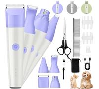 Muaket 4 en 1 Tondeuse pour Chien Set, Tondeuse Faible Bruit pour Chien, Fondeuse Toilettage pour Animaux Sans Fil, Tondeuse Chat Rasoir pour Chiens avec 4 têtes de coupe multifonctions, Violet