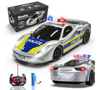 Muakiz Télécommandée Police, 2.4GHz RC Car Jouets pour Garçon Filles 3-9 Ans avec Batterie Rechargeable, Feux de Police, Phare Avant, Argenté