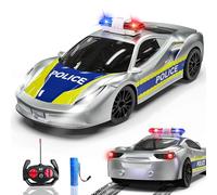 Muakiz Voiture Télécommandée Police Enfant, 2.4GHz Voiture RC Car Jouets avec Rechargeable Battery & Feux de Police, Cadeau Anniversaire pour Garcon Filles 3 4 5 6 7 8 9 Ans, Argenté