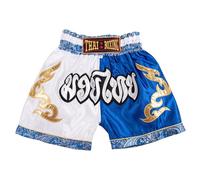 MUAY NATION Shorts de Boxe Thaï pour Enfants (2 à 12 Ans) Filles et garçons, Shorts pour Muay Thaï, MMA, Arts Martiaux (FR/ES, Âge, 4 Ans, 6 Ans, Taille Normale, Blanc/Bleu)