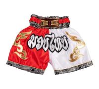 MUAY NATION Shorts de Boxe Thaï pour Enfants (2 à 12 Ans) Filles et garçons, Shorts pour Muay Thaï, MMA, Arts Martiaux (FR/ES, Âge, 6 Ans, 8 Ans, Taille Normale, Blanc/Rouge)