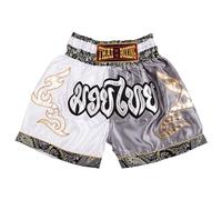 MUAY NATION Shorts de Boxe Thaï pour Enfants (2 à 12 Ans) Filles et garçons, Shorts pour Muay Thaï, MMA, Arts Martiaux (FR/ES, Âge, 4 Ans, 6 Ans, Taille Normale, Blanc/Gris)