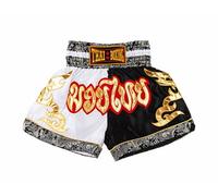 MUAY NATION Shorts de Boxe Thaï pour Hommes et Femmes, Shorts de Muay Thai, vêtements d'entraînement, Short d'arts Martiaux (FR/ES, Alpha/Lettres, L, Taille Normale, Taille Normale, Blanc/Noir)