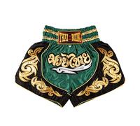 MUAY NATION Shorts de Boxe Thaï pour Hommes et Femmes, Shorts de Muay Thai, vêtements d'entraînement, Short d'arts Martiaux (FR/ES, Alpha/Lettres, TG, Taille Normale, Taille Normale, Vert)