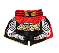 MUAY NATION Shorts de Boxe Thaï pour Hommes et Femmes, Shorts de Muay Thai, vêtements d'entraînement, Short d'arts Martiaux (FR/ES, Alpha/Lettres, M, Taille Normale, Taille Normale, PRM Rouge/Noir)