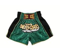 MUAY NATION Shorts de Boxe Thaï pour Hommes et Femmes, Shorts de Muay Thai, vêtements d'entraînement, Short d'arts Martiaux (FR/ES, Alpha/Lettres, TG, Taille Normale, Taille Normale, Classique Vert)