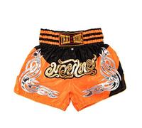 MUAY NATION Shorts de Boxe Thaï pour Hommes et Femmes, Shorts de Muay Thai, vêtements d'entraînement, Short d'arts Martiaux (FR/ES, Alpha/Lettres, L, Taille Normale, Taille Normale, PRM Orange/Noir)