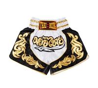 MUAY NATION Shorts de Boxe Thaï pour Hommes et Femmes, Shorts de Muay Thai, vêtements d'entraînement, Short d'arts Martiaux (FR/ES, Alpha/Lettres, L, Taille Normale, Taille Normale, Blanc)