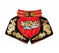 MUAY NATION Shorts de Boxe Thaï pour Hommes et Femmes, Shorts de Muay Thai, vêtements d'entraînement, Short d'arts Martiaux (FR/ES, Alpha/Lettres, L, Taille Normale, Taille Normale, Rouge)