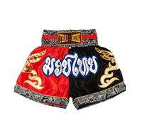 MUAY NATION Shorts de Boxe Thaï pour Hommes et Femmes, Shorts de Muay Thai, vêtements d'entraînement, Short d'arts Martiaux (FR/ES, Alpha/Lettres, M, Taille Normale, Taille Normale, Rouge/Noir)