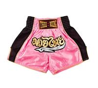 MUAY NATION Shorts de Boxe Thaï pour Hommes et Femmes, Shorts de Muay Thai, vêtements d'entraînement, Short d'arts Martiaux (FR/ES, Alpha/Lettres, L, Taille Normale, Taille Normale, Classique Rose)