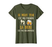 Muay Thaï Homme Humour Boxe Thaïlandaise Idée Cadeau Bière T-Shirt, Femme, Olive, L