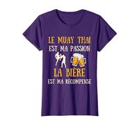 Muay Thaï Homme Humour Boxe Thaïlandaise Idée Cadeau Bière T-Shirt, Femme, Violet, XS