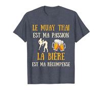 Muay Thaï Homme Humour Boxe Thaïlandaise Idée Cadeau Bière T-Shirt, Homme, Bleu Chiné, 3XL