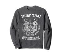 Muay Thai Kickboxing Combattant Tigre Sak Yant MMA Sweatshirt, Unisexe pour Adultes, Chiné Foncé, M