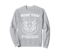 Muay Thai Kickboxing Combattant Tigre Sak Yant MMA Sweatshirt, Unisexe pour Adultes, Gris Chiné, XL