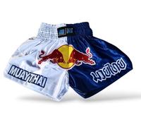 Muay Thai Short Thai Boxe Kick Boxing MMA Satin Bulls, Bleu / blanc, S