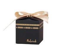 Mubarak - Lot de 10 mini boîtes cadeaux islamiques avec ruban doré | 6,5 cm | Umrah, Hajj, Aïd | Design élégant noir et doré