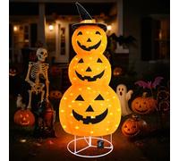 MUBUZAN Décorations d'Halloween en forme de citrouille - Lanterne pliable pré-éclairée à piles avec 100 LED et 8 modes - Décoration pop-up en forme de citrouille pour intérieur et extérieur, cour